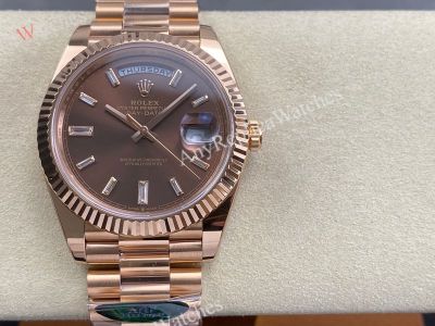 AR Factory Rolex Daydate 40*12.2mm 3255 Movement Brown Face Baguette Markers Watch